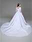 Χαμηλού Κόστους Νυφικά Φορέματα-Βραδινή τουαλέτα Φορεματα για γαμο Ουρά Μακρυμάνικο Λαιμός σέσουλα Σατέν Με Χάντρες Διακοσμητικά Επιράμματα 2023 Χειμώνας Νυφικά φορέματα