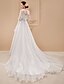 cheap Wedding Dresses-A-Line Square Neck Court Train Lace / Organza Made-To-Measure Wedding Dresses with Beading / Appliques / Sash / Ribbon by LAN TING BRIDE® / Illusion Sleeve / See-Through