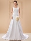 זול שמלות כלה-גזרת A שמלות חתונה צווארון V שובל כנסייה (צ&#039;אפל) טפטה רצועות רגילות פורמאלי שמלות לבנות קטנות עם בד נשפך בצד 2021