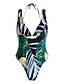 cheap One-piece swimsuits-Women&#039;s Floral Boho Halter Neck Green Fuchsia Triangle Thong Multi-piece Swimwear - Color Block Print M L XL Green / Sexy