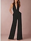 cheap Women&#039;s Jumpsuits-Women&#039;s Elegant Sexy Party Wedding Holiday Halter Neck Deep V Wide Leg Green White Black Jumpsuit Solid Color Backless Zipper