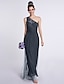 cheap Bridesmaid Dresses-Sheath / Column Bridesmaid Dress One Shoulder Sleeveless Open Back Ankle Length Lace Over Tulle with Lace