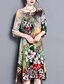رخيصةأون فساتين للنساء-فستان نسائي قياس كبير فضفاض النمط الصيني طباعة طول الركبة ورد مناسب للخارج