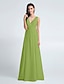 cheap Bridesmaid Dresses-Sheath / Column Bridesmaid Dress V Neck Sleeveless Elegant Floor Length Chiffon with Pleats