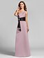 cheap Bridesmaid Dresses-A-Line One Shoulder Floor Length Satin Bridesmaid Dress with Crystal Brooch / Ruched by LAN TING BRIDE®