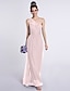 cheap Bridesmaid Dresses-Sheath / Column Bridesmaid Dress One Shoulder Sleeveless Open Back Ankle Length Lace Over Tulle with Lace