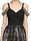 cheap Special Occasion Dresses-A-Line Straps Knee Length Chiffon / Lace Little Black Dress Cocktail Party / Prom Dress with Beading / Criss Cross / Ruched by TS Couture®