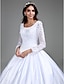 cheap Wedding Dresses-Ball Gown Wedding Dresses Sweep / Brush Train Long Sleeve Scoop Neck Satin With Beading Appliques 2023 Winter Bridal Gowns
