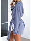 preiswerte Tops für Frauen in Übergrößen-Damen Hemd Gestreift Hemdkragen Täglich Langarm Oberteile Blau
