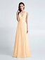 cheap Bridesmaid Dresses-Sheath / Column Bridesmaid Dress V Neck Sleeveless Elegant Floor Length Chiffon with Pleats