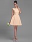 cheap The Wedding Store-A-Line Bridesmaid Dress Bateau Neck Sleeveless Short / Mini Satin with Bow(s)