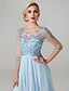 cheap Prom Dresses-Ball Gown Elegant Dress Prom Formal Evening Floor Length 3/4 Length Sleeve Jewel Neck Chiffon with Crystals Beading 2024
