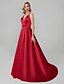 זול שמלות ערב-A-Line Elegant Dress Engagement Court Train Sleeveless V Neck Tencel with Pleats 2022 / Formal Evening