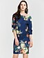 cheap Women&#039;s Dresses-Women&#039;s Floral Party Puff Sleeve Sheath Dress - Floral Cut Out V Neck Spring Blue White L XL XXL / Slim