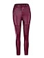 cheap Leggings-Women&#039;s PU Legging Solid Colored Ruched Mid Waist Wine Black S M L