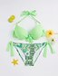 Недорогие Costume de baie pentru femei-Women&#039;s Swimwear Bikini Swimsuit Print Floral Green Watermelon Fuchsia Blue Beige Halter Neck Bathing Suits Floral / Padded Bras