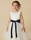 preiswerte Kleider für die Blumenmädchen-Prinzessin Tee-Länge Blumenmädchenkleid Hochzeit Süßes Ballkleid Satin mit Schärpe / Band Fit 3-16 Jahre