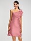 cheap Bridesmaid Dresses-Sheath / Column One Shoulder Knee Length Taffeta Bridesmaid Dress with Side Draping / Ruffles by LAN TING BRIDE®