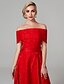 cheap Prom Dresses-A-Line Elegant Dress Prom Tea Length Short Sleeve Off Shoulder All Over Lace with Bow(s) 2022 / Formal Evening