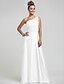cheap Bridesmaid Dresses-Sheath / Column One Shoulder Floor Length Satin Chiffon Bridesmaid Dress with Beading / Side Draping / Ruched by LAN TING BRIDE®