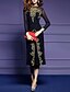 cheap Print Dresses-Women&#039;s Sheath Dress Midi Dress Black Long Sleeve Black Solid Colored Spring Summer Round Neck Hot Slim Embroidery S M L XL XXL 3XL / Plus Size / Plus Size