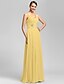 cheap Bridesmaid Dresses-Sheath / Column V Neck / Spaghetti Strap Floor Length Chiffon Bridesmaid Dress with Pleats / Ruched / Beading / Open Back
