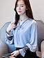 cheap Plus Size Tops-Women&#039;s Blouse Solid Colored V Neck Daily Holiday Lace Patchwork Long Sleeve Tops Basic Orange Light Blue / Lantern Sleeve