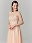 cheap Prom Dresses-A-Line Elegant Sparkle &amp; Shine Prom Formal Evening Dress Jewel Neck Sleeveless Ankle Length Chiffon Metallic Lace with Pleats Appliques 2021