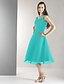 cheap Bridesmaid Dresses-A-Line Straps Knee Length Chiffon Bridesmaid Dress with Pleats