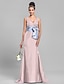 cheap Bridesmaid Dresses-Mermaid / Trumpet Bridesmaid Dress V Neck Sleeveless Elegant Sweep / Brush Train Taffeta with Bow(s) / Criss Cross / Ruched 2022