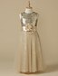 cheap Flower Girl Dresses-A-Line Ankle Length Tulle / Sequined Sleeveless Jewel Neck with Sash / Ribbon / Pleats / Sequin