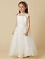 cheap Flower Girl Dresses-A-Line Floor Length Wedding / First Communion Flower Girl Dresses - Lace / Tulle Short Sleeve Scoop Neck with Sash / Ribbon / Buttons