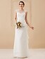 cheap Wedding Dresses-Hall Sheath / Column Wedding Dresses Floor Length Simple Casual Cap Sleeve Square Neck Chiffon With Lace Side-Draped 2023 Winter Bridal Gowns
