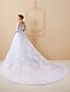 cheap Wedding Dresses-Ball Gown Off Shoulder Cathedral Train Lace Over Tulle Made-To-Measure Wedding Dresses with Appliques by LAN TING BRIDE®