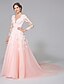 cheap Wedding Dresses-Wedding Dresses A-Line Bateau Neck Long Sleeve Chapel Train Tulle Bridal Gowns With Sash / Ribbon Sequin 2024