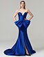 cheap Evening Dresses-Sheath / Column Elegant Dress Formal Evening Court Train Sleeveless Sweetheart Neckline Satin Zipper with Bow(s) 2022