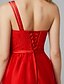 cheap Prom Dresses-A-Line Elegant Prom Formal Evening Dress One Shoulder Sleeveless Floor Length Lace Satin Tulle with Beading Appliques 2021