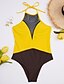 cheap Women&#039;s Swimwear &amp; Bikinis-Women&#039;s Plunging Neckline / Color Block Yellow Blue One-piece Swimwear - Color Block S M L / Wireless / Padded Bras