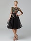 Χαμηλού Κόστους Φορέματα Χορού Αποφοίτησης-μαύρο φόρεμα σε γραμμή vintage γαμήλιου κοκτέιλ πάρτι γόνατο μακρυμάνικο λαιμό ψευδαίσθηση Τετάρτη addams οικογενειακό τούλι με απλικέ κεντήματος 2024