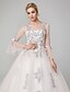 preiswerte Abendkleider-Ballkleid Elegant Kleid Quinceanera Boden-Länge Langarm Illusionsausschnitt Tüll mit Applikationen 2022 / Formeller Abend