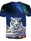 baratos T-shirts Homem com Estampado 3D-Homens Camiseta Animal Decote Redondo Azul Manga Curta Diário Feriado Imprimir Blusas Básico / Verão / Verão