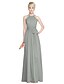 cheap Bridesmaid Dresses-Sheath / Column Jewel Neck Floor Length Chiffon Bridesmaid Dress with Sash / Ribbon / Pleats / Ruched / See Through