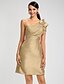 cheap Bridesmaid Dresses-Sheath / Column One Shoulder Knee Length Taffeta Bridesmaid Dress with Side Draping / Ruffles by LAN TING BRIDE®