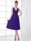 cheap Bridesmaid Dresses-A-Line V Neck Knee Length Chiffon Bridesmaid Dress with Beading / Buttons by LAN TING BRIDE®