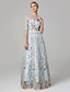 cheap Evening Dresses-A-Line Evening Gown Party Dress Floral Dress Holiday Wedding Guest Floor Length 3/4 Length Sleeve Illusion Neck Lace with Embroidery 2024