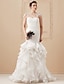 baratos Vestidos de Casamento-Sereia Vestidos de noiva Decote Princesa Cauda Escova Organza Tule Alças Formal Corpos separados com Broche de Cristal em forma de Flor 2022 / Duas Peças