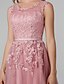 cheap Bridesmaid Dresses-A-Line Scoop Neck Knee Length Lace / Tulle Bridesmaid Dress with Appliques / See Through