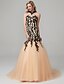 cheap Special Occasion Dresses-Mermaid / Trumpet Elegant &amp; Luxurious Dress Formal Evening Black Tie Gala Court Train Sleeveless High Neck Lace Backless with Lace Appliques 2024