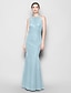 cheap Bridesmaid Dresses-Mermaid / Trumpet Halter Neck / Jewel Neck Floor Length Chiffon Bridesmaid Dress with Criss Cross