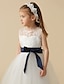 cheap Flower Girl Dresses-A-Line Ankle Length Flower Girl Dress First Communion Cute Prom Dress Lace with Sash / Ribbon Tutu Fit 3-16 Years
